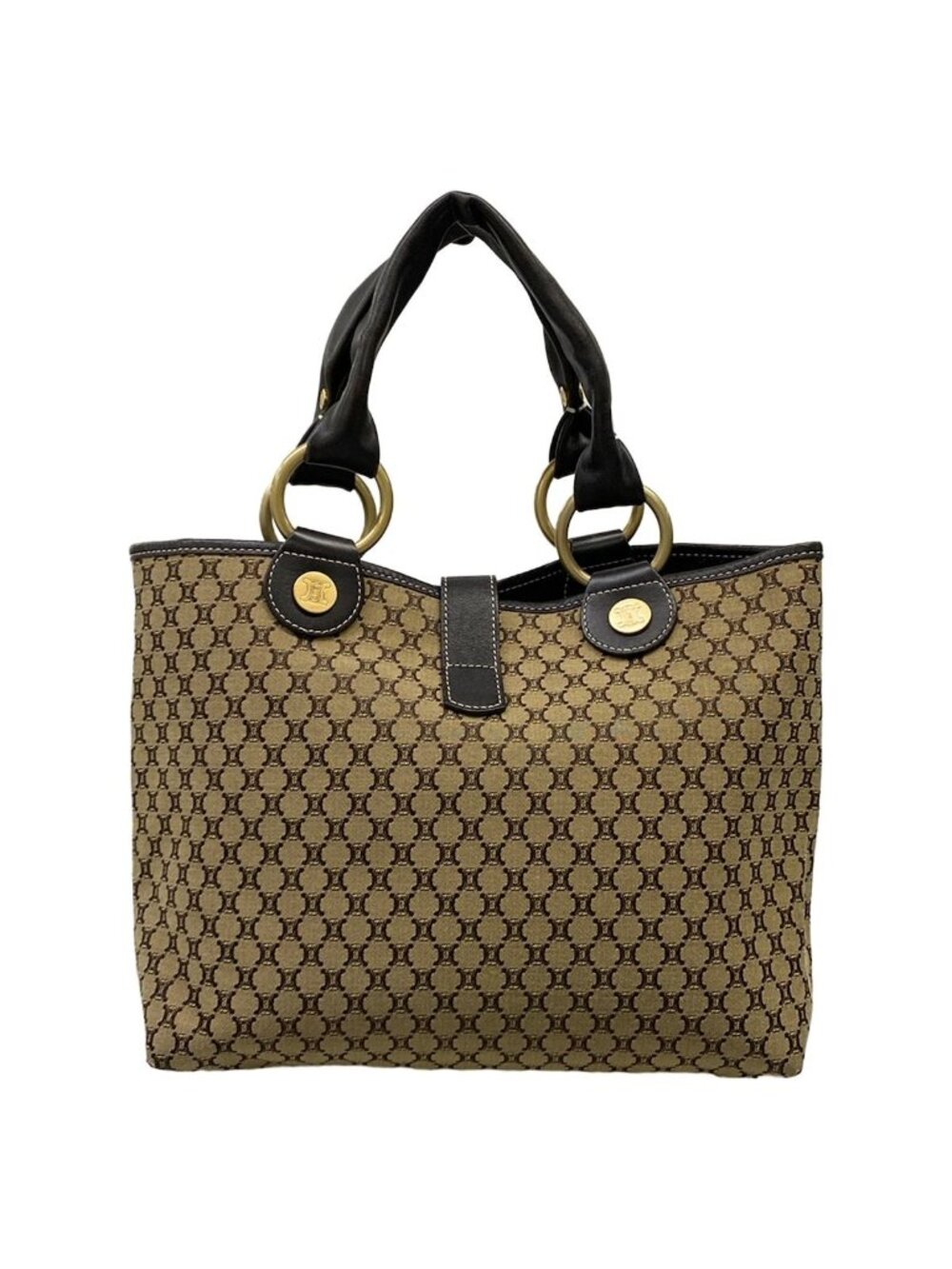 Celine Tote Macadam Pattern Dark Brown Beige Leather - Picture 3 of 15
